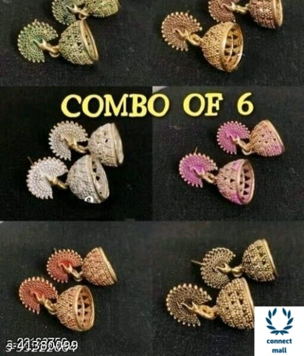 Peacock Design Multicoclor Gold Platted Jhumka Combo - Alloy, Jhumka, Combo  of 6